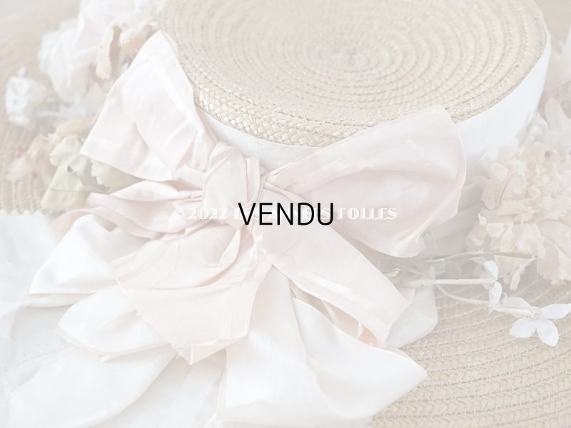 画像7: 19世紀末 アンティーク 大きなストローハット　パウダーピンクの薔薇の布花＆シルクリボン