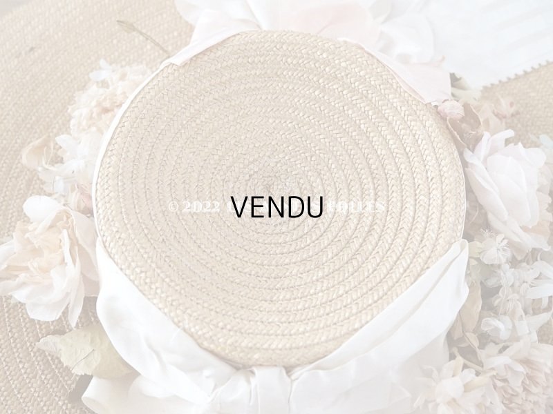 画像19: 19世紀末 アンティーク 大きなストローハット　パウダーピンクの薔薇の布花＆シルクリボン