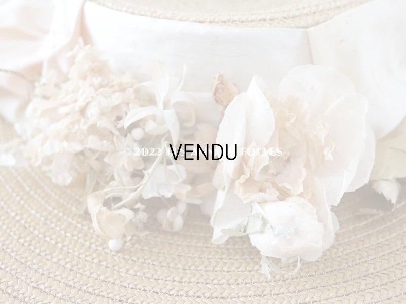 画像11: 19世紀末 アンティーク 大きなストローハット　パウダーピンクの薔薇の布花＆シルクリボン