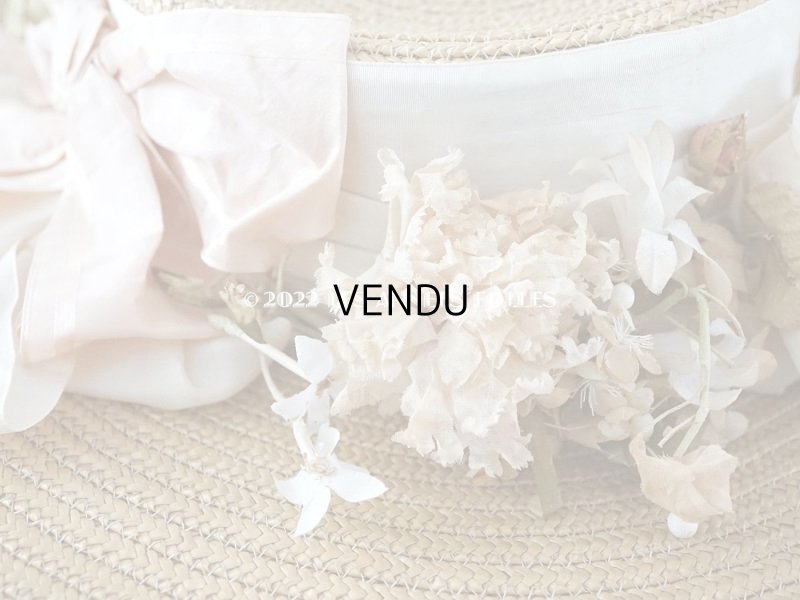 画像12: 19世紀末 アンティーク 大きなストローハット　パウダーピンクの薔薇の布花＆シルクリボン