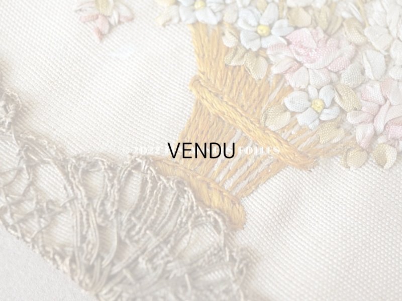 画像6: アンティーク リボン刺繍のパネル フラワーバスケット
