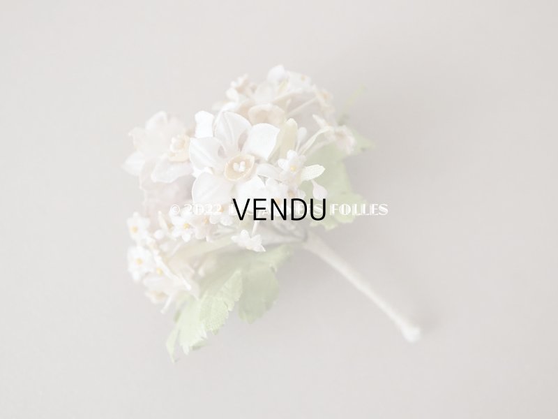 画像3: 未使用 アンティーク ベルベットの布花 ラベル付き オフホワイト&パールパープル