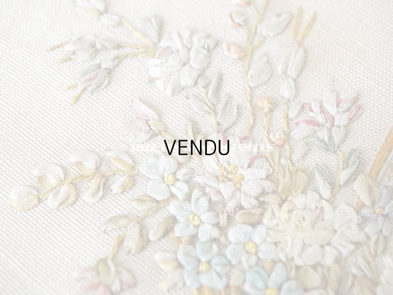 画像8: アンティーク リボン刺繍のパネル フラワーバスケット