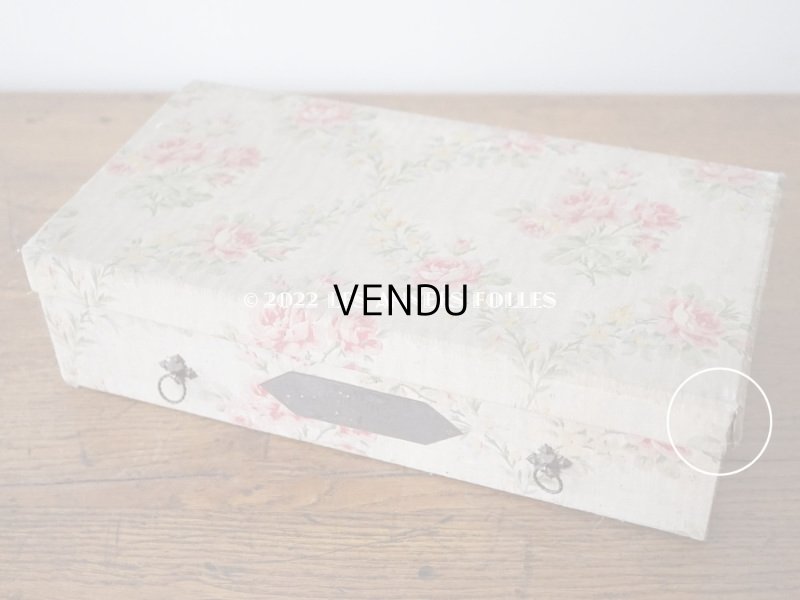 画像17: 【セール対象外】1900年代 アンティーク  カルトナージュチェスト ピンクの薔薇のガーランド