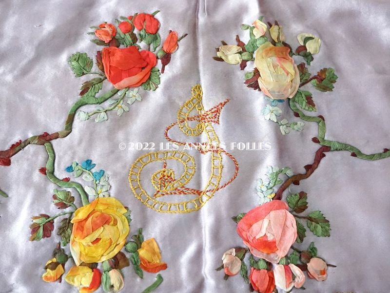 画像19: 19世紀 アンティーク 教会の祭壇布 薔薇の大きなリボン刺繍入り 290✗75cm