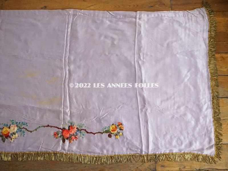画像5: 19世紀 アンティーク 教会の祭壇布 薔薇の大きなリボン刺繍入り 290✗75cm
