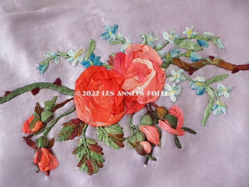 画像20: 19世紀 アンティーク 教会の祭壇布 薔薇の大きなリボン刺繍入り 290✗75cm