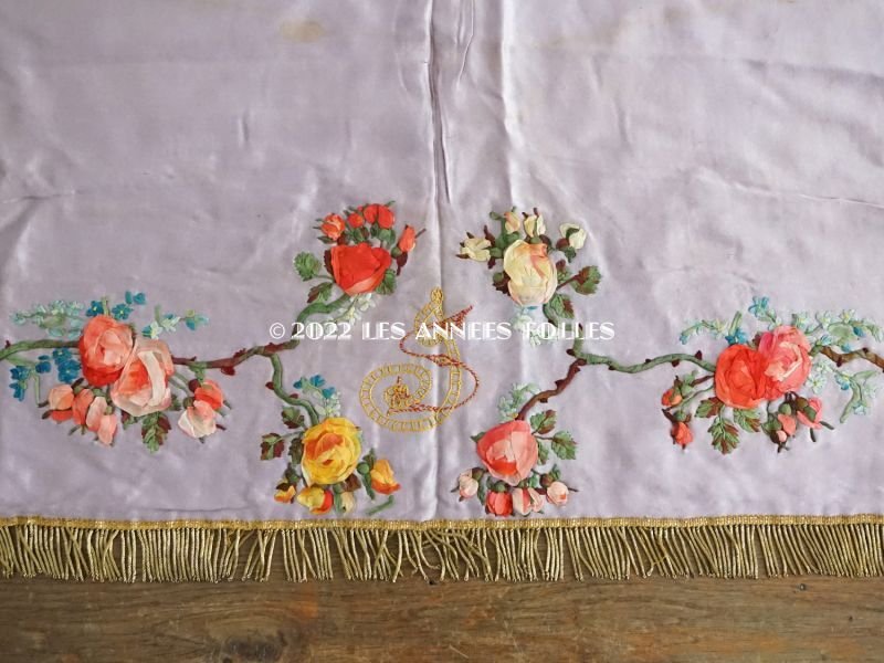 画像2: 19世紀 アンティーク 教会の祭壇布　薔薇の大きなリボン刺繍入り　290✗75cm