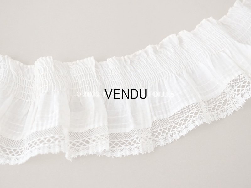 画像3: アンティーク  幅広 ギャザー入り レース付 フリルリボン オフホワイト 約8.5cm幅