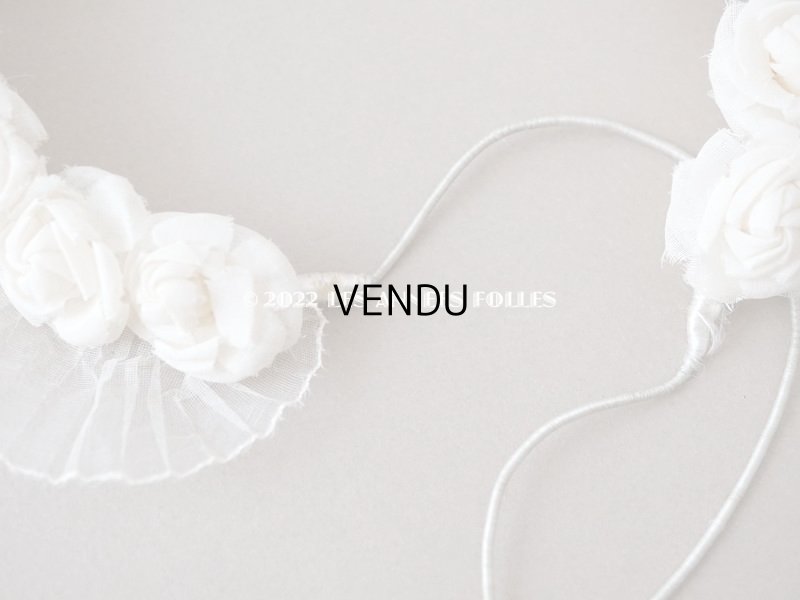 画像6: アンティーク 小さな薔薇の布花のティアラ 花冠 シルクシフォンのプリーツ付