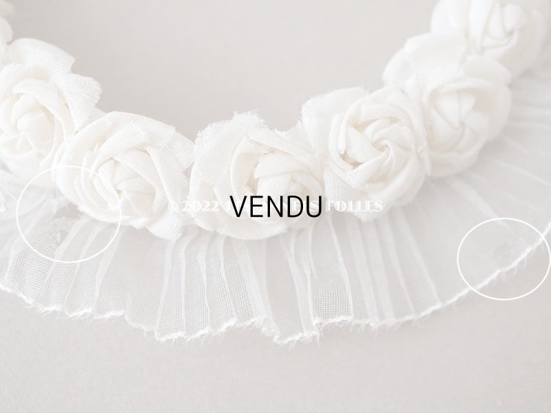 画像5: アンティーク 小さな薔薇の布花のティアラ 花冠 シルクシフォンのプリーツ付