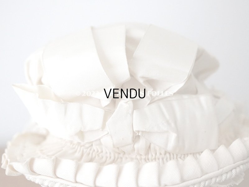 画像10: 19世紀末 アンティーク 小さな女の子用 帽子 オフホワイト 大きなリボン&フリンジ