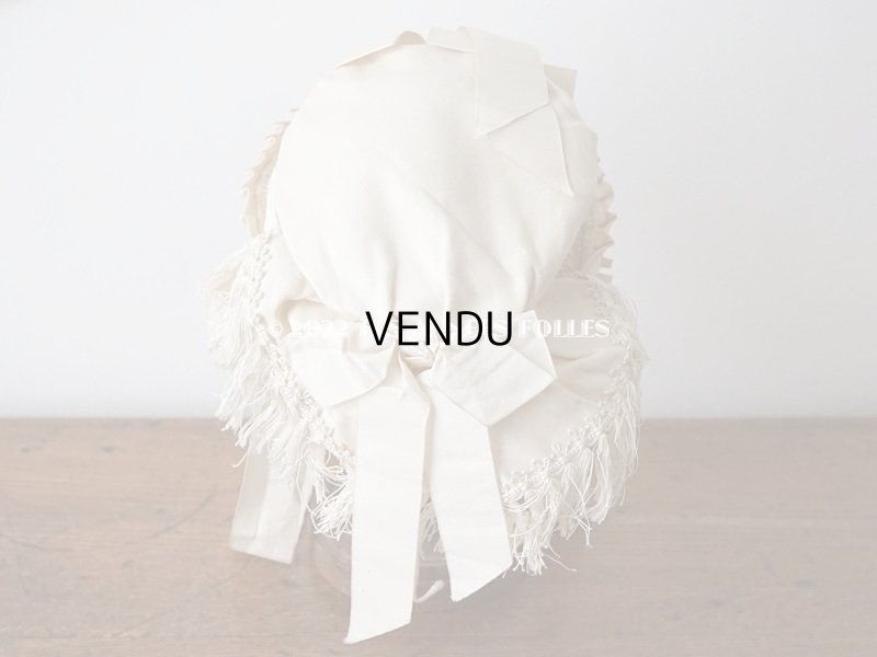 画像6: 19世紀末 アンティーク 小さな女の子用 帽子 オフホワイト 大きなリボン&フリンジ