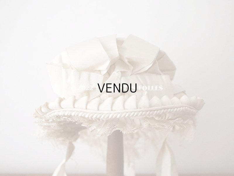 画像5: 19世紀末 アンティーク 小さな女の子用 帽子 オフホワイト 大きなリボン&フリンジ