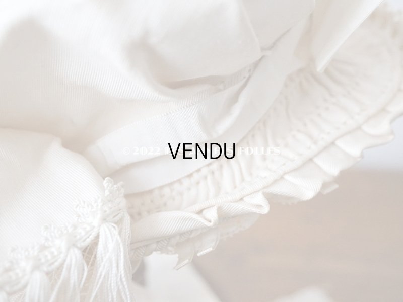 画像15: 19世紀末 アンティーク 小さな女の子用 帽子 オフホワイト 大きなリボン&フリンジ