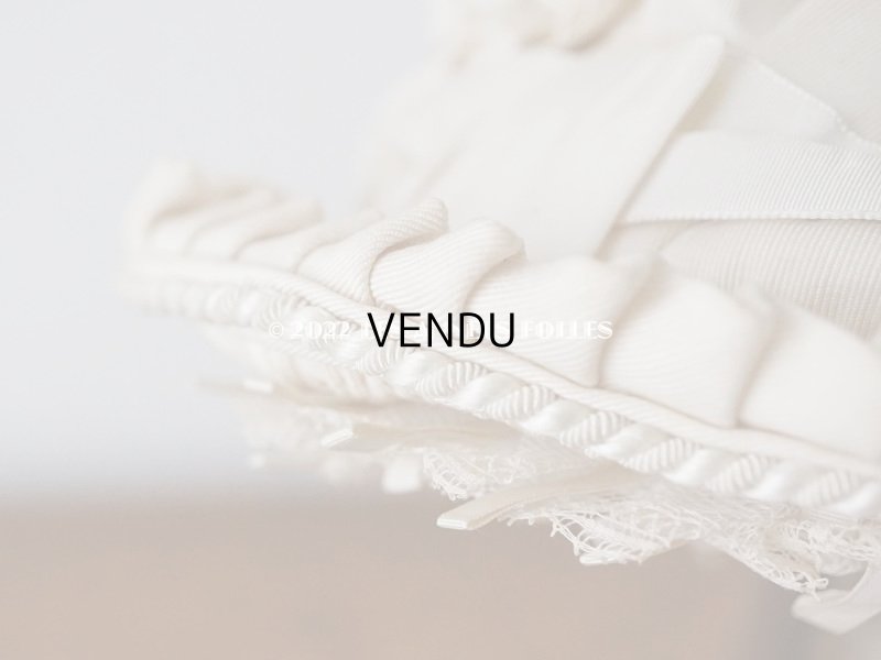 画像12: 19世紀末 アンティーク 小さな女の子用 帽子 オフホワイト 大きなリボン&フリンジ