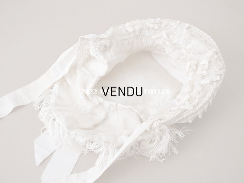 画像16: 19世紀末 アンティーク 小さな女の子用 帽子 オフホワイト 大きなリボン&フリンジ