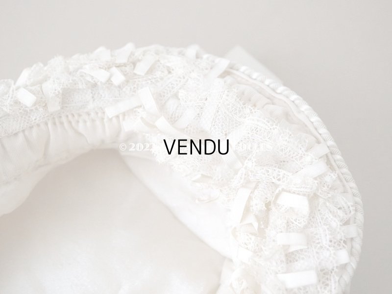 画像18: 19世紀末 アンティーク 小さな女の子用 帽子 オフホワイト 大きなリボン&フリンジ