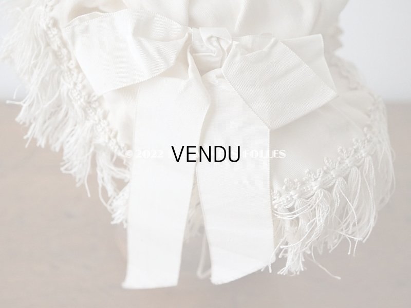 画像13: 19世紀末 アンティーク 小さな女の子用 帽子 オフホワイト 大きなリボン&フリンジ