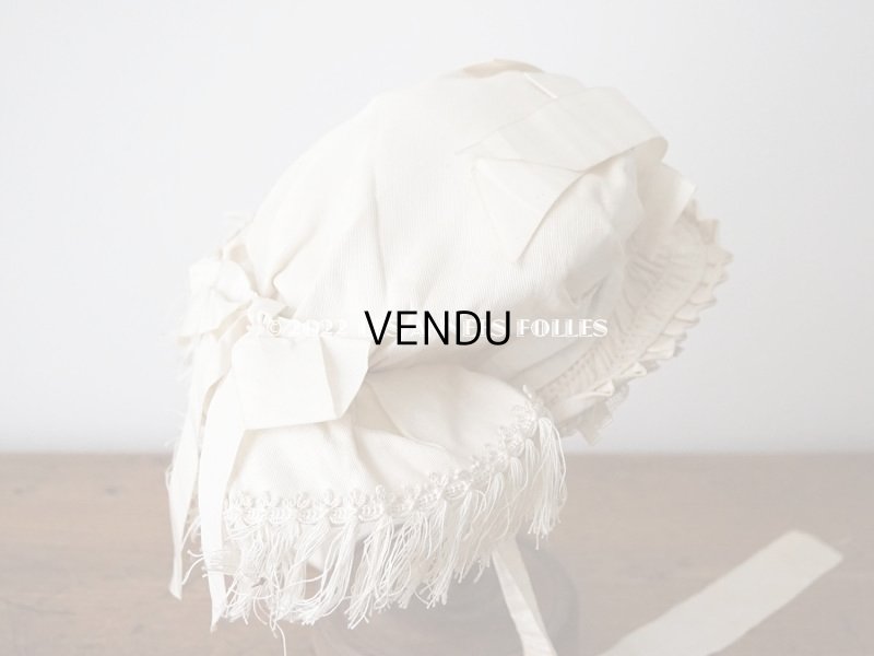 画像7: 19世紀末 アンティーク 小さな女の子用 帽子 オフホワイト 大きなリボン&フリンジ