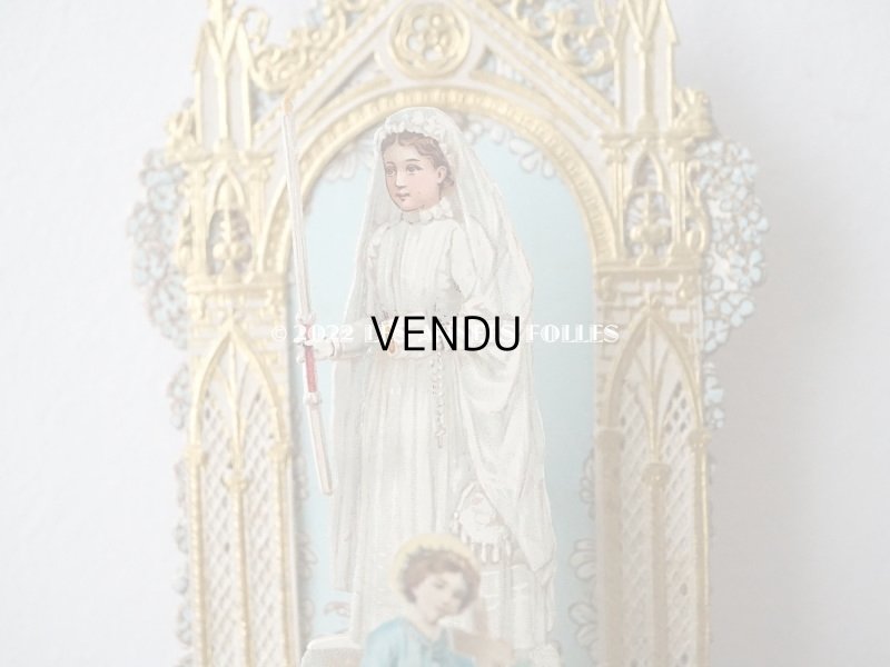 画像4: アンティーク  初聖体の立体カニヴェ 教会のフレーム ポップアップ クロモ