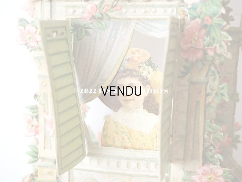 画像3: 1900年頃 アンティーク 立体クロモ 窓辺の少女 ポップアップ