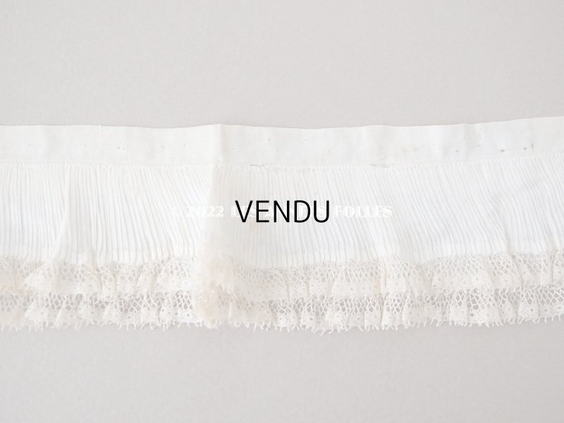 画像4: 【12周年セール対象外】アンティーク  2段 プリーツリボン 手編みのレース付き  4.7cm幅  29cm