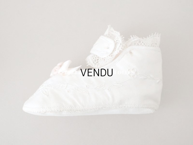 画像10: 【12周年セール対象外】1900年代 アンティーク ベビーシューズ  花模様の手刺繍入り ピンクのロココモチーフ付き