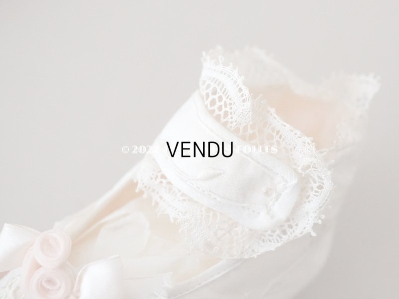 画像8: 【12周年セール対象外】1900年代 アンティーク ベビーシューズ  花模様の手刺繍入り ピンクのロココモチーフ付き