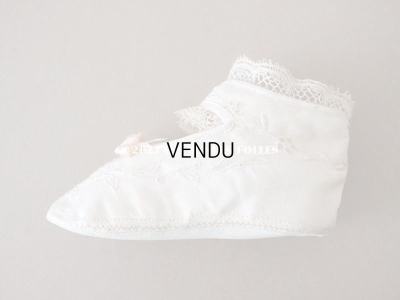 画像13: 【12周年セール対象外】1900年代 アンティーク ベビーシューズ  花模様の手刺繍入り ピンクのロココモチーフ付き