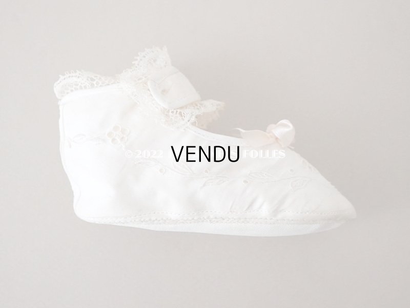 画像14: 【12周年セール対象外】1900年代 アンティーク ベビーシューズ  花模様の手刺繍入り ピンクのロココモチーフ付き