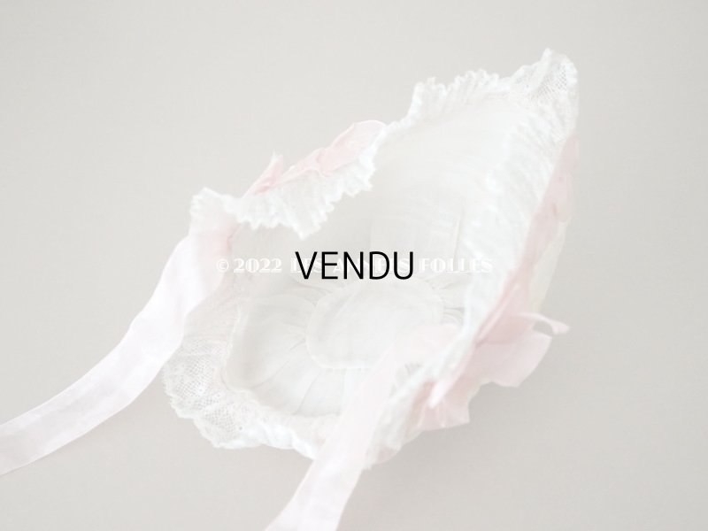 画像12: 【12周年セール対象外】1920年代 アンティーク 小さな女の子のボネ ピンクのリボン&マーガレットの刺繍入り