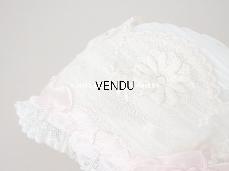 画像11: 【12周年セール対象外】1920年代 アンティーク 小さな女の子のボネ ピンクのリボン&マーガレットの刺繍入り