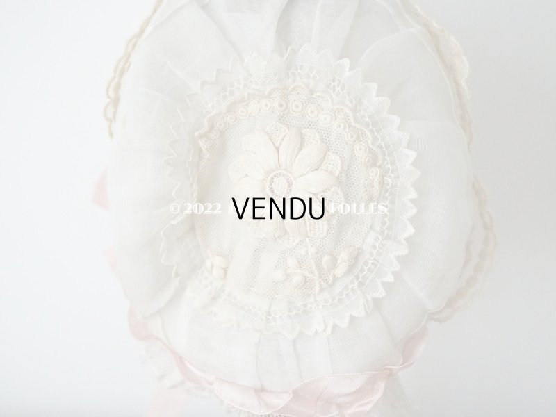 画像5: 【12周年セール対象外】1920年代 アンティーク 小さな女の子のボネ ピンクのリボン&マーガレットの刺繍入り