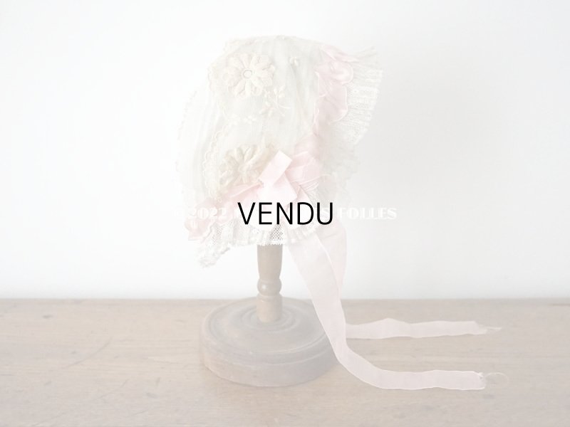 画像3: 【12周年セール対象外】1920年代 アンティーク 小さな女の子のボネ ピンクのリボン&マーガレットの刺繍入り