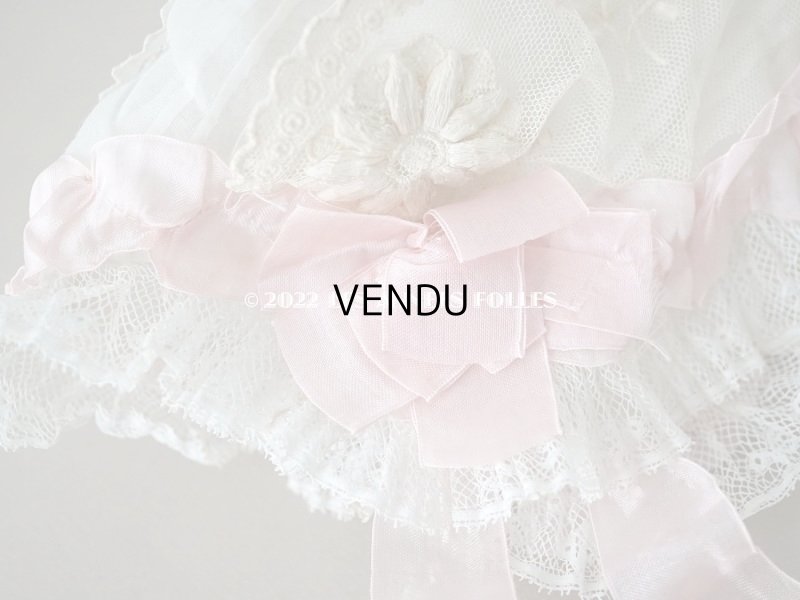 画像8: 【12周年セール対象外】1920年代 アンティーク 小さな女の子のボネ ピンクのリボン&マーガレットの刺繍入り