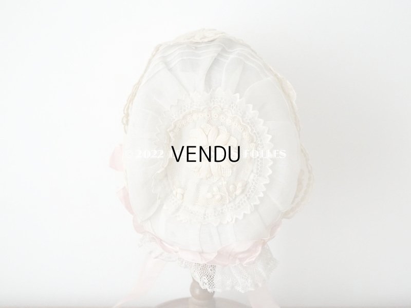 画像4: 【12周年セール対象外】1920年代 アンティーク 小さな女の子のボネ ピンクのリボン&マーガレットの刺繍入り