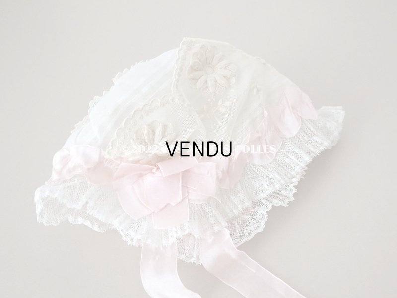 画像6: 【12周年セール対象外】1920年代 アンティーク 小さな女の子のボネ ピンクのリボン&マーガレットの刺繍入り