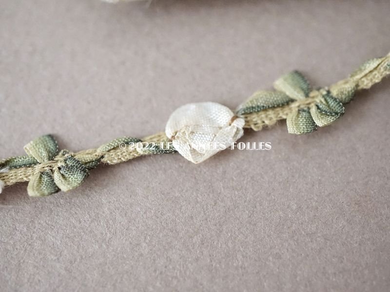 画像6: 未使用 1900年頃 アンティーク シルク製  白薔薇のロココトリム