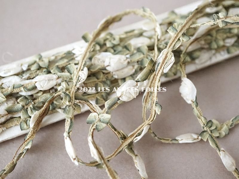 画像3: 未使用 1900年頃 アンティーク シルク製  白薔薇のロココトリム