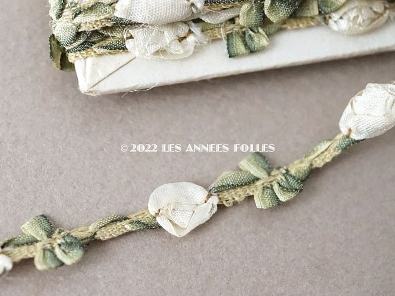 画像5: 未使用 1900年頃 アンティーク シルク製  白薔薇のロココトリム