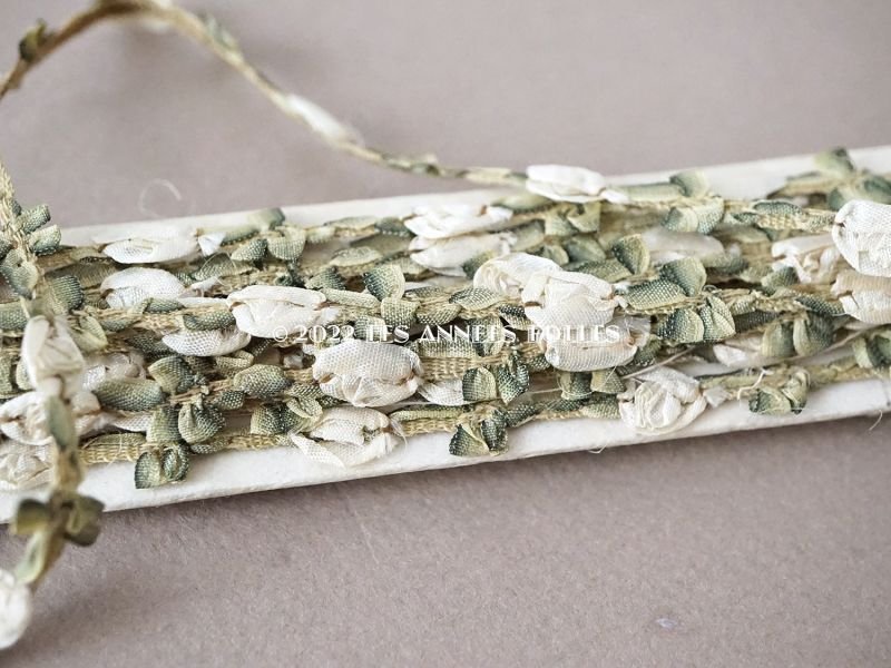 画像4: 未使用 1900年頃 アンティーク シルク製  白薔薇のロココトリム