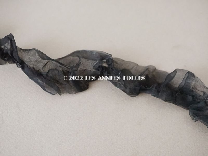 画像5: 1900年頃 アンティーク シルクオーガンジーのリボン  シルクシフォン 黒 3.2m 幅3.3cm　
