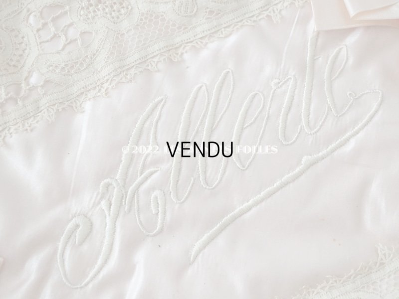 画像9: アンティーク シルク製 ハンキーケース リボン付き パウダーピンク ハンカチ用ポシェット