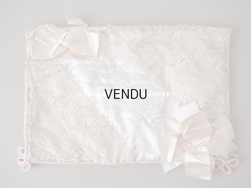 画像4: アンティーク シルク製 ハンキーケース リボン付き パウダーピンク ハンカチ用ポシェット