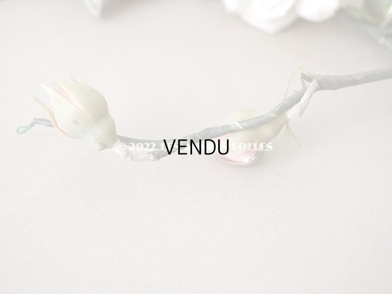 画像6:  アンティーク 薔薇の布花 蕾付き ホワイト＆パウダーピンク