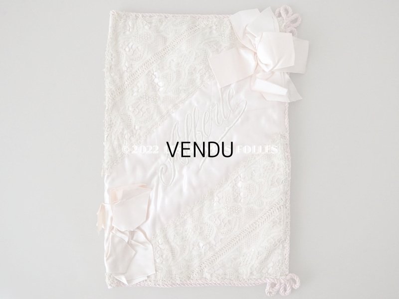 画像3: アンティーク シルク製 ハンキーケース リボン付き パウダーピンク ハンカチ用ポシェット