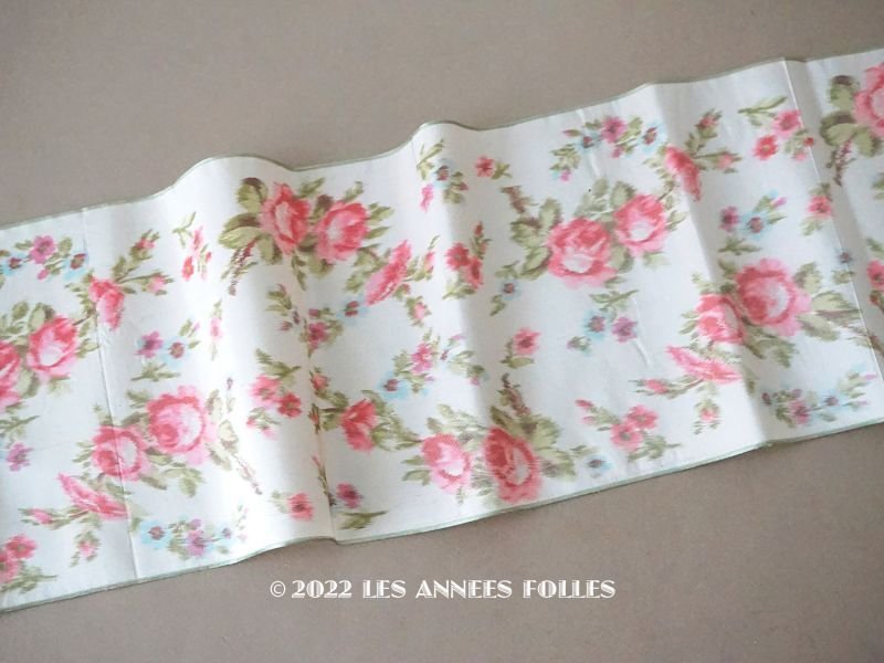 画像1: 19世紀 アンティーク シルク製 幅広リボン ほぐし織り 薔薇のガーランド  幅16.2cm