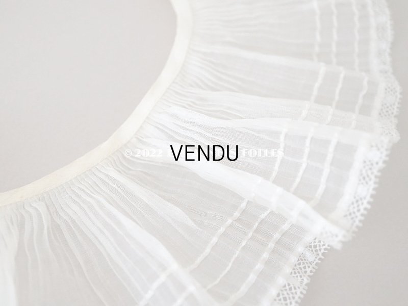 画像6: アンティーク  幅広 プリーツリボン レース付　ライン入り コットンオーガンジー オフホワイト&エクリュ 55cm 約7.7cm幅