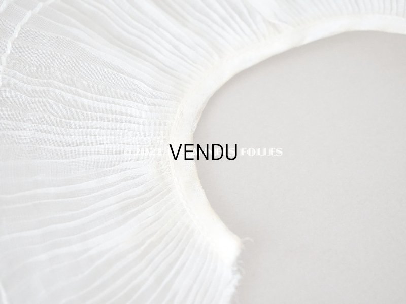 画像9: アンティーク  幅広 プリーツリボン レース付　ライン入り コットンオーガンジー オフホワイト&エクリュ 55cm 約7.7cm幅